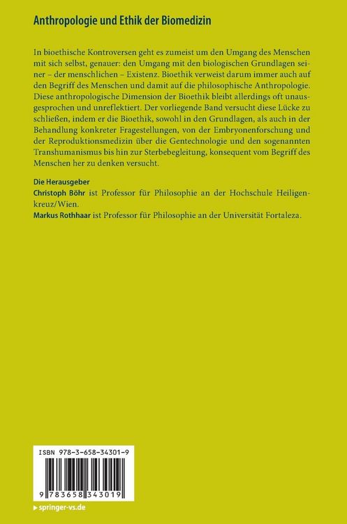 Produktbild: Anthropologie und Ethik der Biomedizin
