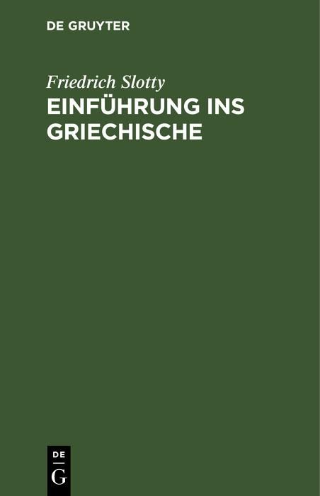 Produktbild: Einf&uuml;hrung ins Griechische