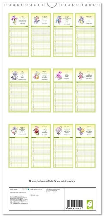 Produktbild: Familienplaner 2026 - 12 unterhaltsame Zitate f&uuml;r ein sch&ouml;nes Jahr mit 5 Spalten (Wandkalender, 21 x 45 cm) CALVENDO