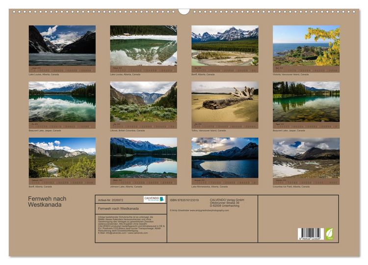 Produktbild: Fernweh nach Westkanada (Wandkalender 2026 DIN A2 quer), CALVENDO Monatskalender