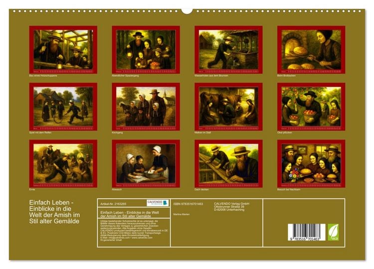 Produktbild: Einfach Leben - Einblicke in die Welt der Amish im Stil alter Gem&auml;lde (hochwertiger Premium Wandkalender 2026 DIN A2 quer), Kunstdruck in Hochglanz