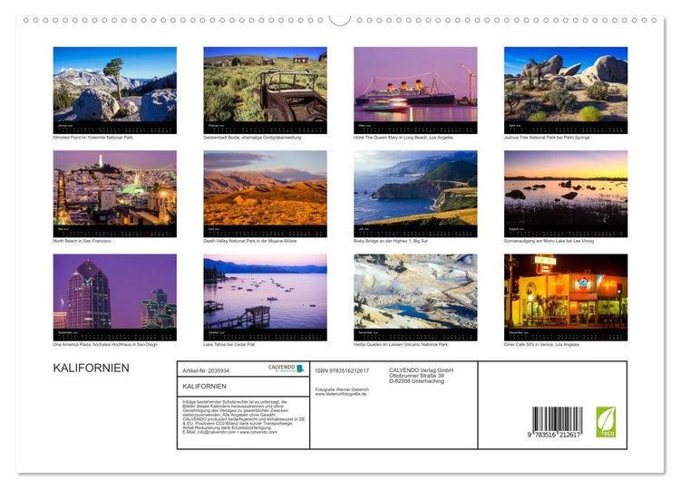 Produktbild: KALIFORNIEN (hochwertiger Premium Wandkalender 2026 DIN A2 quer), Kunstdruck in Hochglanz