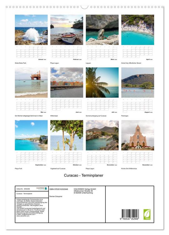 Produktbild: Curacao - Terminplaner (Wandkalender 2026 DIN A2 hoch), CALVENDO Monatskalender