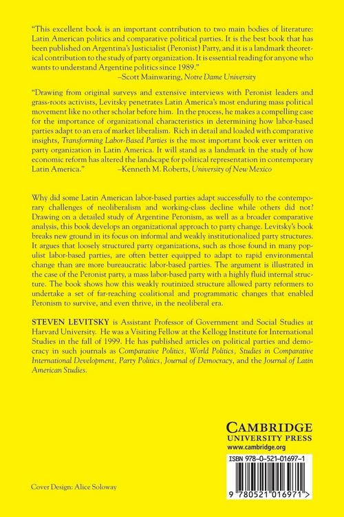 Produktbild: Transforming Labor-Based Parties in Latin America