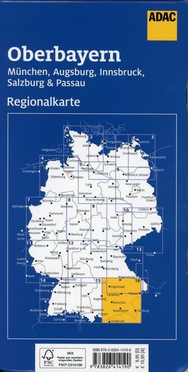 Produktbild: ADAC Regionalkarte Blatt 16 Oberbayern, M&uuml;nchen
