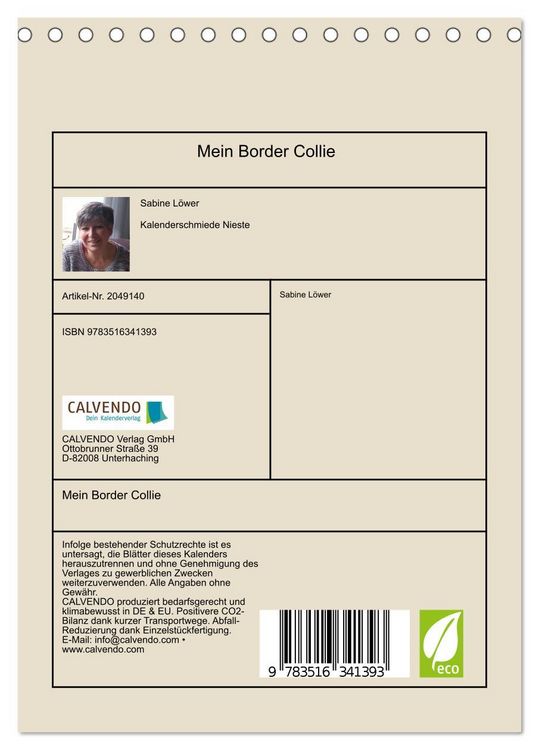 Produktbild: Mein Border Collie (Tischkalender 2026 DIN A5 hoch), CALVENDO Monatskalender