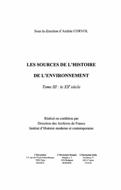 Produktbild: Les sources de l'histoire de l'environnement