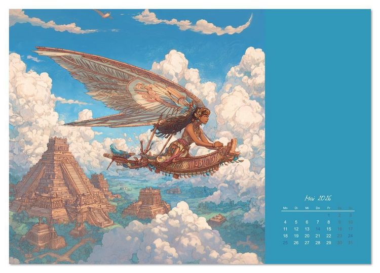 Produktbild: Mit KI durch die Epochen und L&uuml;fte (Wandkalender 2026 DIN A3 quer), CALVENDO Monatskalender