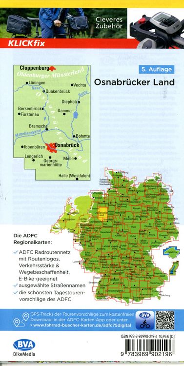 Produktbild: BVA ADFC Regionalkarte Osnabr&uuml;cker Land /Oldenburger M&uuml;nsterland, mit Knotenpunkten 1:75.000