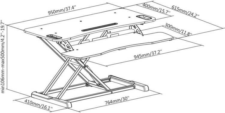 Produktbild: Digitus DA-90380-1 Sitz-Steh-Schreibtischaufsatz H&ouml;hen-Bereich: 100 bis 500mm Schwarz