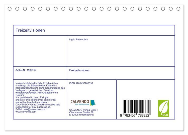 Produktbild: Freizeitvisionen (Tischkalender 2026 DIN A5 quer), CALVENDO Monatskalender