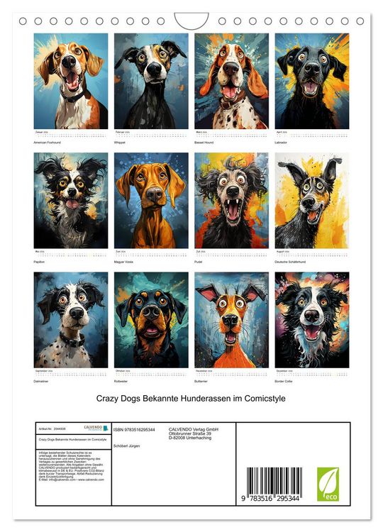 Produktbild: Crazy Dogs Bekannte Hunderassen im Comicstyle (Wandkalender 2026 DIN A4 hoch), CALVENDO Monatskalender