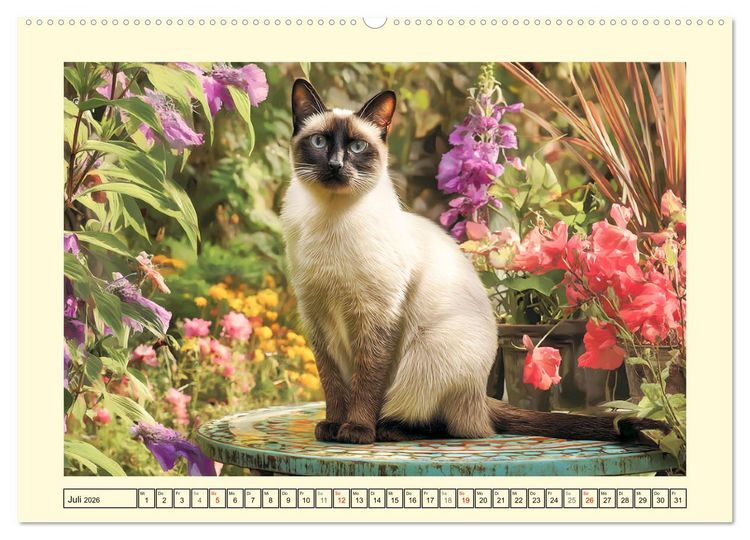 Produktbild: Edle Siamkatzen. Anmut und Charakter im Spiel mit der Natur (Wandkalender 2026 DIN A2 quer), CALVENDO Monatskalender
