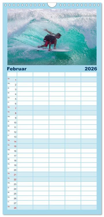 Produktbild: Familienplaner 2026 - Spektakul&auml;res Wellen- und Windsurfen mit 5 Spalten (Wandkalender, 21 x 45 cm) CALVENDO