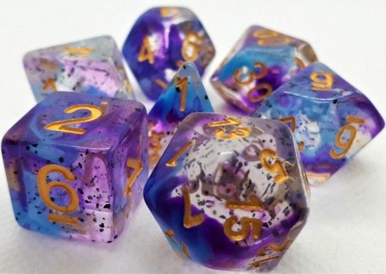 Produktbild: Pegasus DIC70715 - W&uuml;rfelset, RPG W&uuml;rfel, 7-teilig, Confetti, Violett Sulfer