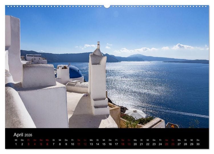 Produktbild: Santorini - K&ouml;nigin der Kykladen (hochwertiger Premium Wandkalender 2026 DIN A2 quer), Kunstdruck in Hochglanz