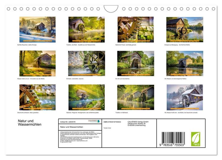 Produktbild: Natur und Wasserm&uuml;hlen (Wandkalender 2027 DIN A4 quer), CALVENDO Monatskalender