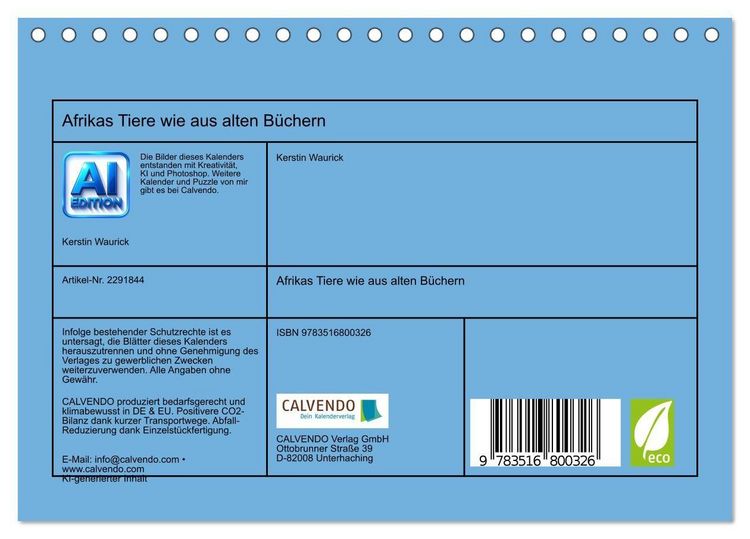 Produktbild: Afrikas Tiere wie aus alten B&uuml;chern (Tischkalender 2027 DIN A5 quer), CALVENDO Monatskalender