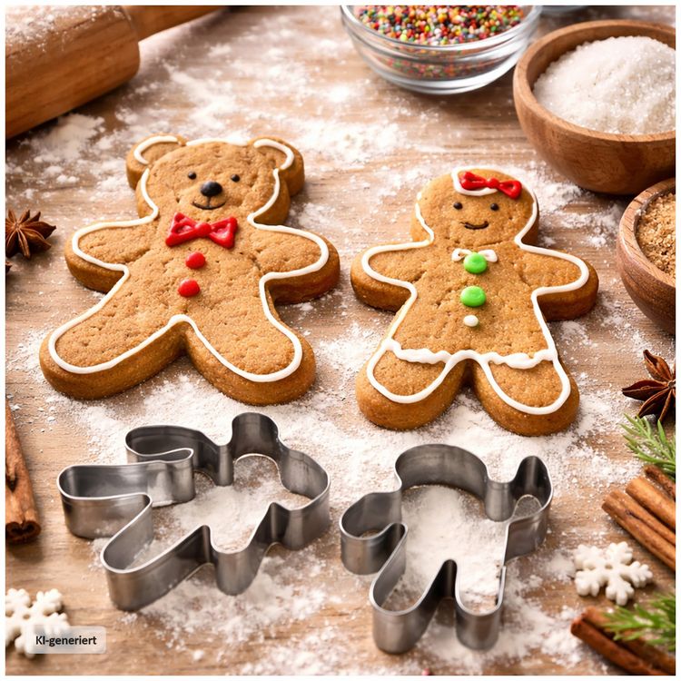 Produktbild: neuetischkultur Pl&auml;tzchenausstecher Set Kind und Teddy Edelstahl Ausstechformen 2er