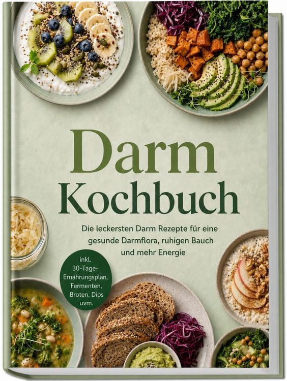 Produktbild: Darm Kochbuch: Die leckersten Darm Rezepte f&uuml;r eine gesunde Darmflora, ruhigen Bauch und mehr Energie &ndash; inkl. 30-Tage-Ern&auml;hrungsplan, Fermenten, Broten, Dips uvm.