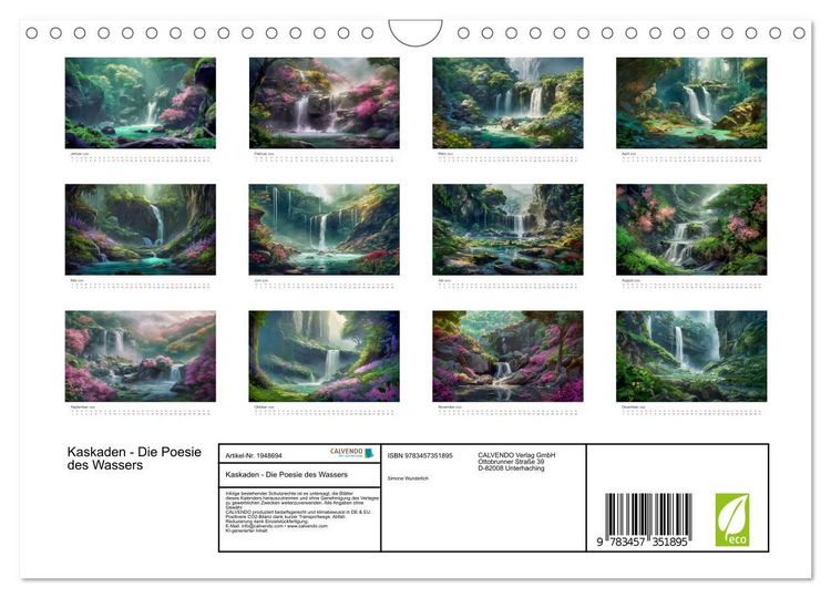 Produktbild: Kaskaden - Die Poesie des Wassers (Wandkalender 2026 DIN A4 quer), CALVENDO Monatskalender