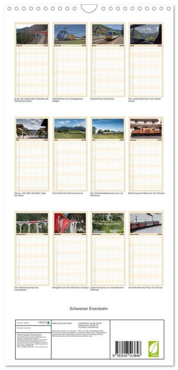Produktbild: Familienplaner 2026 - Schweizer Eisenbahn mit 5 Spalten (Wandkalender, 21 x 45 cm) CALVENDO