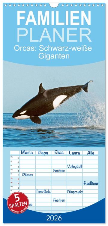 Produktbild: Familienplaner 2026 - Orcas: Schwarz-wei&szlig;e Giganten mit 5 Spalten (Wandkalender, 21 x 45 cm) CALVENDO