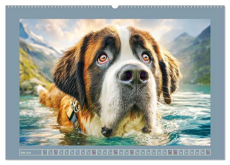 Produktbild: K&ouml;nigliche Bernhardiner. Die sanften Riesen der Alpen (hochwertiger Premium Wandkalender 2026 DIN A2 quer), Kunstdruck in Hochglanz