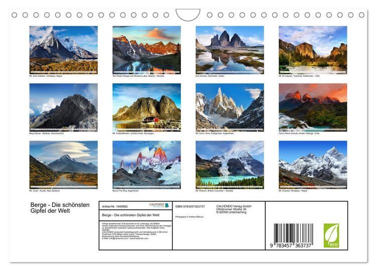 Produktbild: Berge - Die sch&ouml;nsten Gipfel der Welt (Wandkalender 2026 DIN A4 quer), CALVENDO Monatskalender