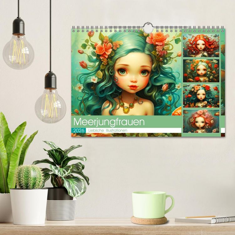 Produktbild: Zauberhafte Meerjungfrauen. Liebliche Illustrationen (Wandkalender 2026 DIN A4 quer), CALVENDO Monatskalender