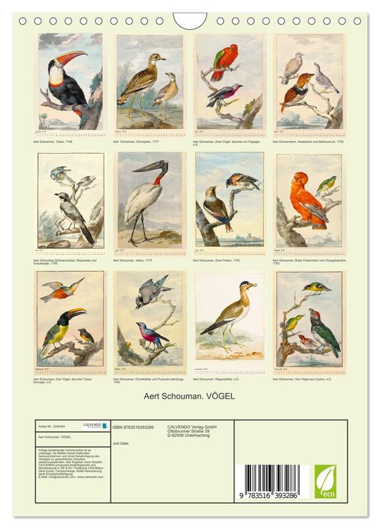 Produktbild: Aert Schouman. V&Ouml;GEL (Wandkalender 2026 DIN A4 hoch), CALVENDO Monatskalender