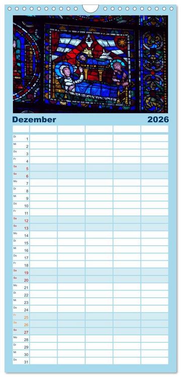 Produktbild: Familienplaner 2026 - Bilder aus Licht - Notre Dame de Chartres mit 5 Spalten (Wandkalender, 21 x 45 cm) CALVENDO