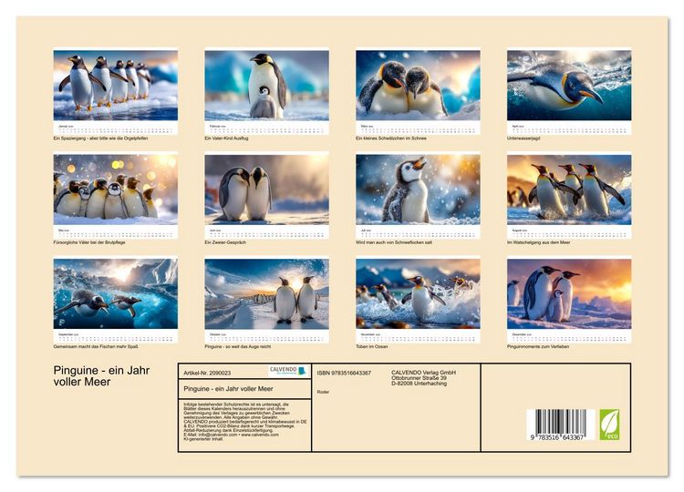 Produktbild: Pinguine - ein Jahr voller Meer (Wandkalender 2026 DIN A3 quer), CALVENDO Monatskalender
