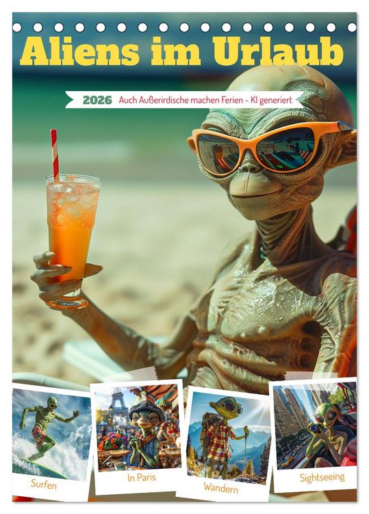 Produktbild: Aliens im Urlaub (Tischkalender 2026 DIN A5 hoch), CALVENDO Monatskalender