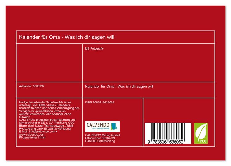 Produktbild: Kalender f&uuml;r Oma - Was ich dir sagen will (Tischkalender 2026 DIN A5 quer), CALVENDO Monatskalender