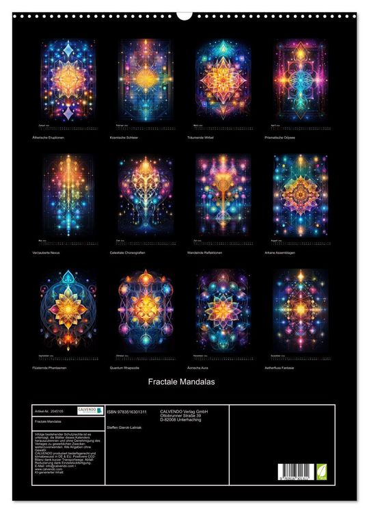 Produktbild: Fractale Mandalas (Wandkalender 2026 DIN A2 hoch), CALVENDO Monatskalender