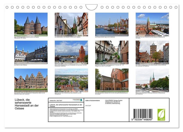 Produktbild: L&uuml;beck, die sehenswerte Hansestadt an der Ostsee (Wandkalender 2027 DIN A4 quer), CALVENDO Monatskalender