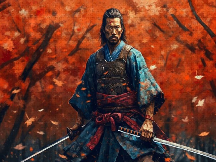 Produktbild: CALVENDO Puzzle Bereit zum Kampf - Samurai im Herbstwald | 1000 Teile Lege-Gr&ouml;&szlig;e 64x48cm Foto-Puzzle f&uuml;r gl&uuml;ckliche Stunden