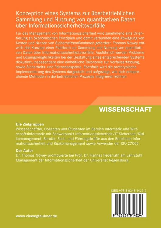 Produktbild: Konzeption eines Systems zur &uuml;berbetrieblichen Sammlung und Nutzung von quantitativen Daten &uuml;ber Informationssicherheitsvorf&auml;lle