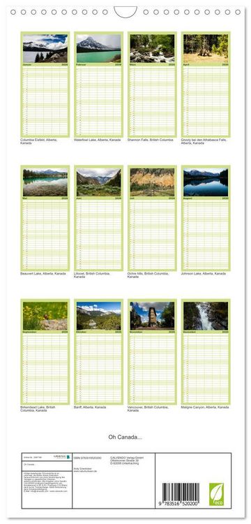 Produktbild: Familienplaner 2026 - Oh Canada... mit 5 Spalten (Wandkalender, 21 x 45 cm) CALVENDO