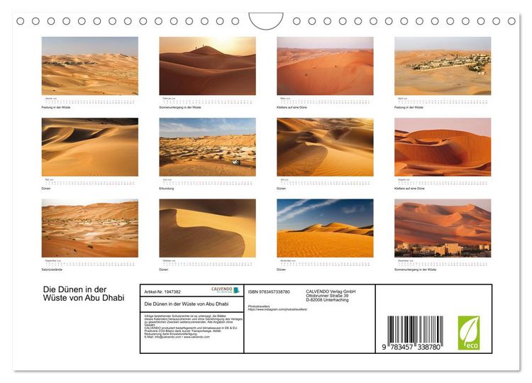 Produktbild: Die D&uuml;nen in der W&uuml;ste von Abu Dhabi (Wandkalender 2026 DIN A4 quer), CALVENDO Monatskalender
