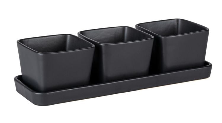 Produktbild: Snack & Dip Schalen Set Schwarz matt, Tablett mit 3 x 300 ml Schalen
