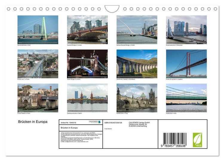 Produktbild: Br&uuml;cken in Europa (Wandkalender 2026 DIN A4 quer), CALVENDO Monatskalender