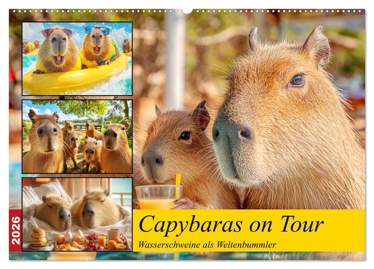 Produktbild: Capybaras on Tour. Wasserschweine als Weltenbummler (Wandkalender 2026 DIN A2 quer), CALVENDO Monatskalender