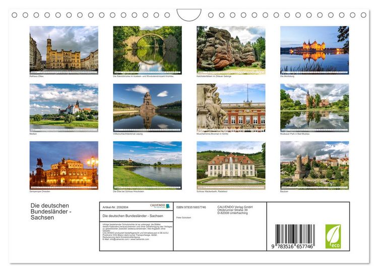 Produktbild: Die deutschen Bundesl&auml;nder - Sachsen (Wandkalender 2026 DIN A4 quer), CALVENDO Monatskalender