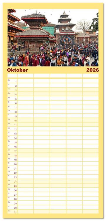 Produktbild: Familienplaner 2026 - KATHMANDU, Nepals Hauptstadt mit 5 Spalten (Wandkalender, 21 x 45 cm) CALVENDO