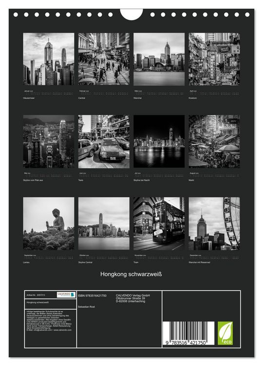 Produktbild: Hongkong schwarzwei&szlig; (Wandkalender 2026 DIN A4 hoch), CALVENDO Monatskalender
