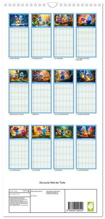 Produktbild: Familienplaner 2026 - Die bunte Welt der Trolle mit 5 Spalten (Wandkalender, 21 x 45 cm) CALVENDO