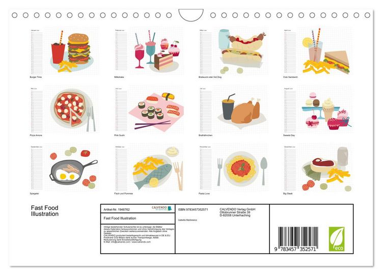 Produktbild: Fast Food Illustration (Wandkalender 2026 DIN A4 quer), CALVENDO Monatskalender