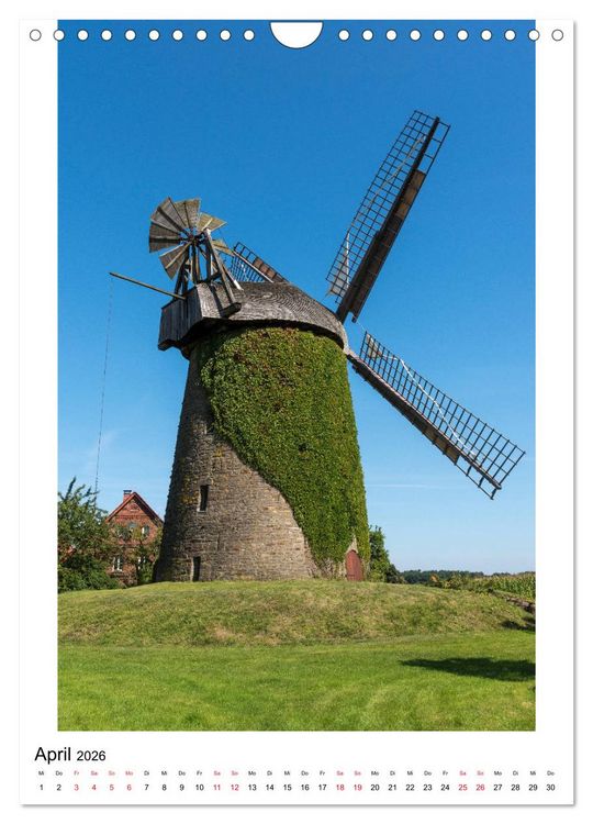Produktbild: Historische Windm&uuml;hlen in Minden-L&uuml;bbecke (Wandkalender 2026 DIN A4 hoch), CALVENDO Monatskalender